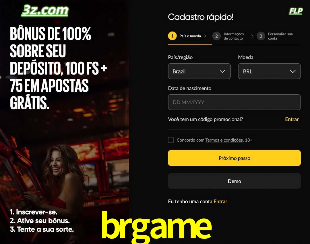 brgame registro oficial cassino online Brasil com bônus de depósito e free spins